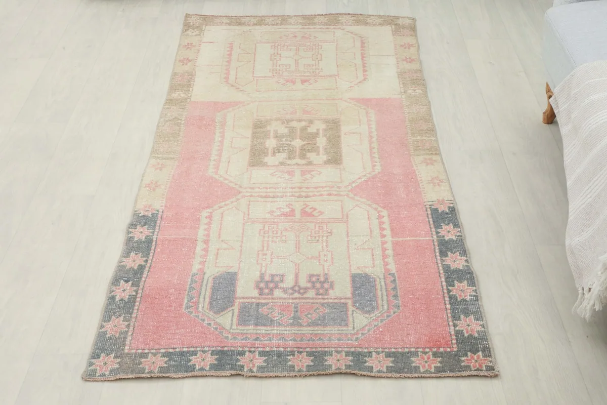 Full overhead view of the runner rug placed on a light floor, showing its entire length