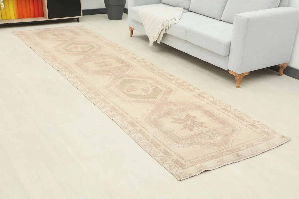 Angle view of the runner rug in a room, highlighting its length and how it complements the space.
