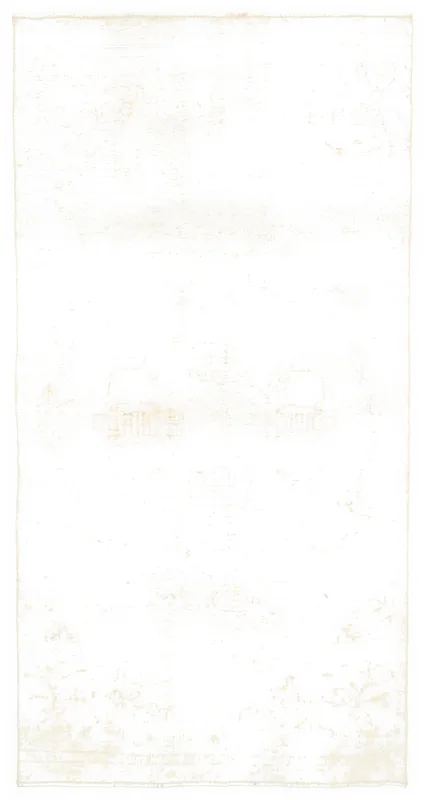 Full top view of the 3'11" x 7'6" cream vintage Anatolian runner on a white background.