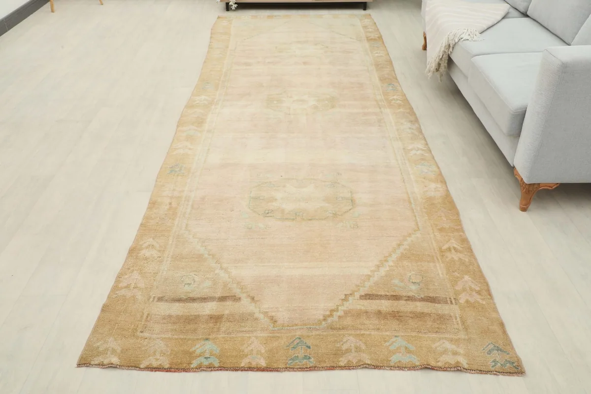 Overhead view of the entire runner, emphasizing its faded appearance and long shape