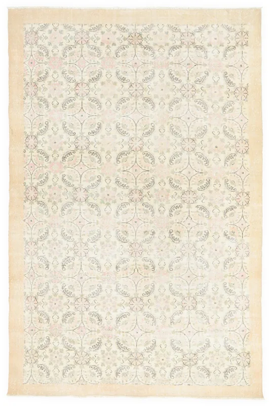 Full overhead view of the Ivory Floral Lattice Rug on a white background, showcasing the entire pattern.