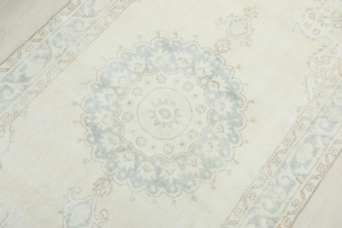 Overhead close-up of the central medallion and surrounding field, showing subtle color variations.