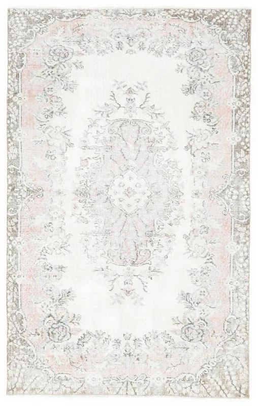 Full overhead view of the Rose Ivory Floral Anatolian Rug on a white background