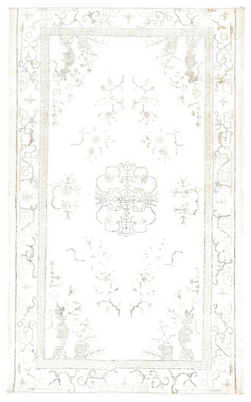 Full overhead view of the ivory gray vintage Anatolian rug, showcasing the entire design.