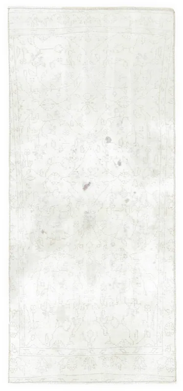 Full top view of the cream beige vintage Anatolian runner rug