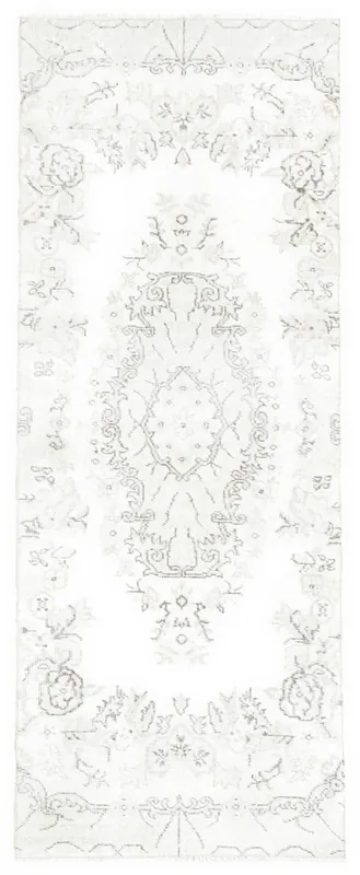 Full overhead view of the 2'7" x 6'11" ivory and gray vintage Anatolian runner