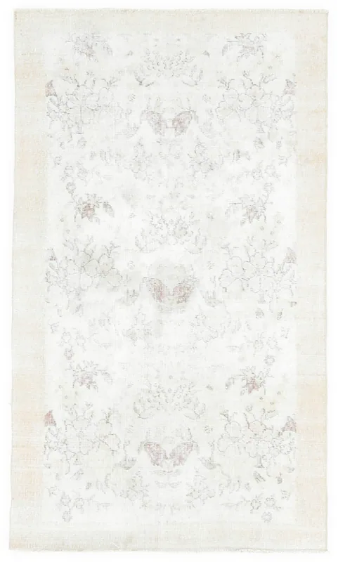 Full top view of the 3'7" x 6'3" Cream Rose Floral Vintage Anatolian rug on a white background.