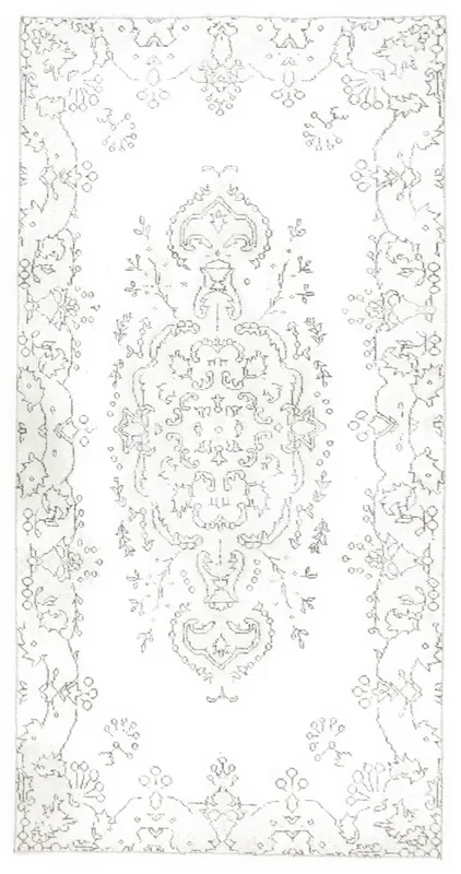 Full top view of the 3'7" x 6'11" ivory and charcoal vintage Anatolian area rug on a white background.