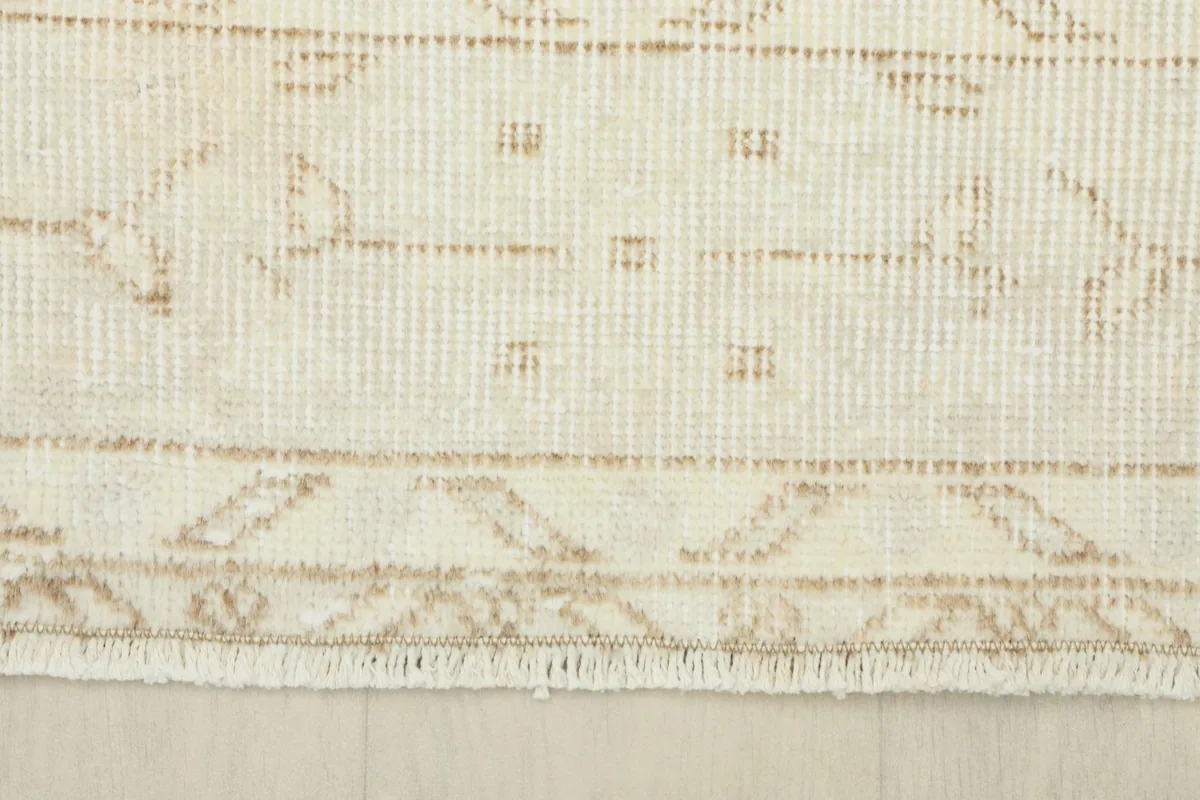 Detailed view of the rug's border and fringe, highlighting the tan pattern