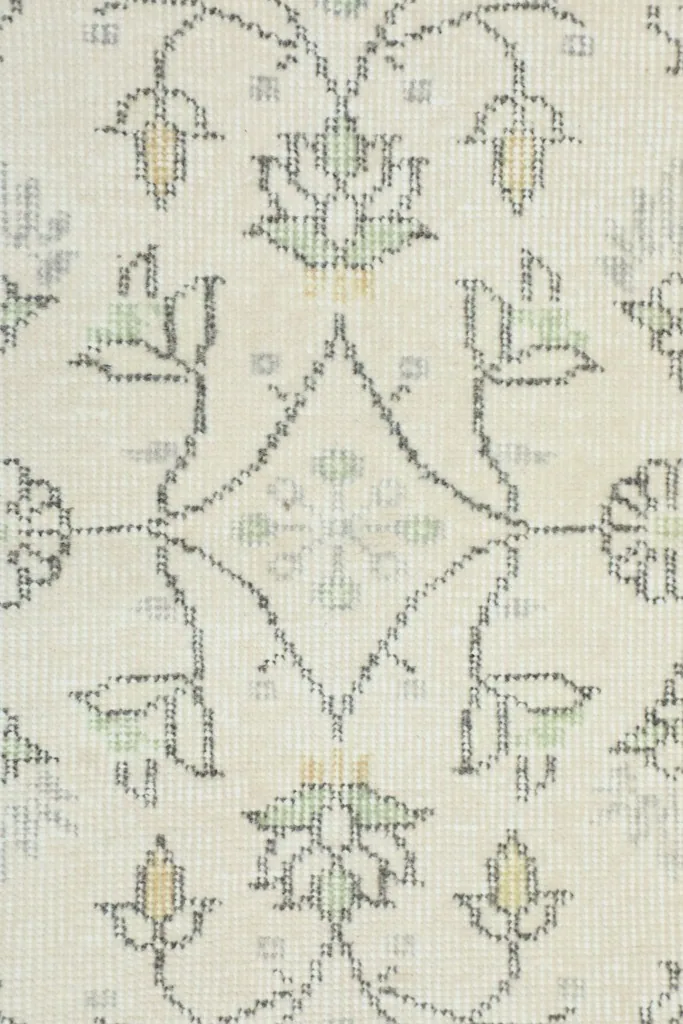 Macro detail of the hand-knotted wool pile, showing the intricate floral design and colors