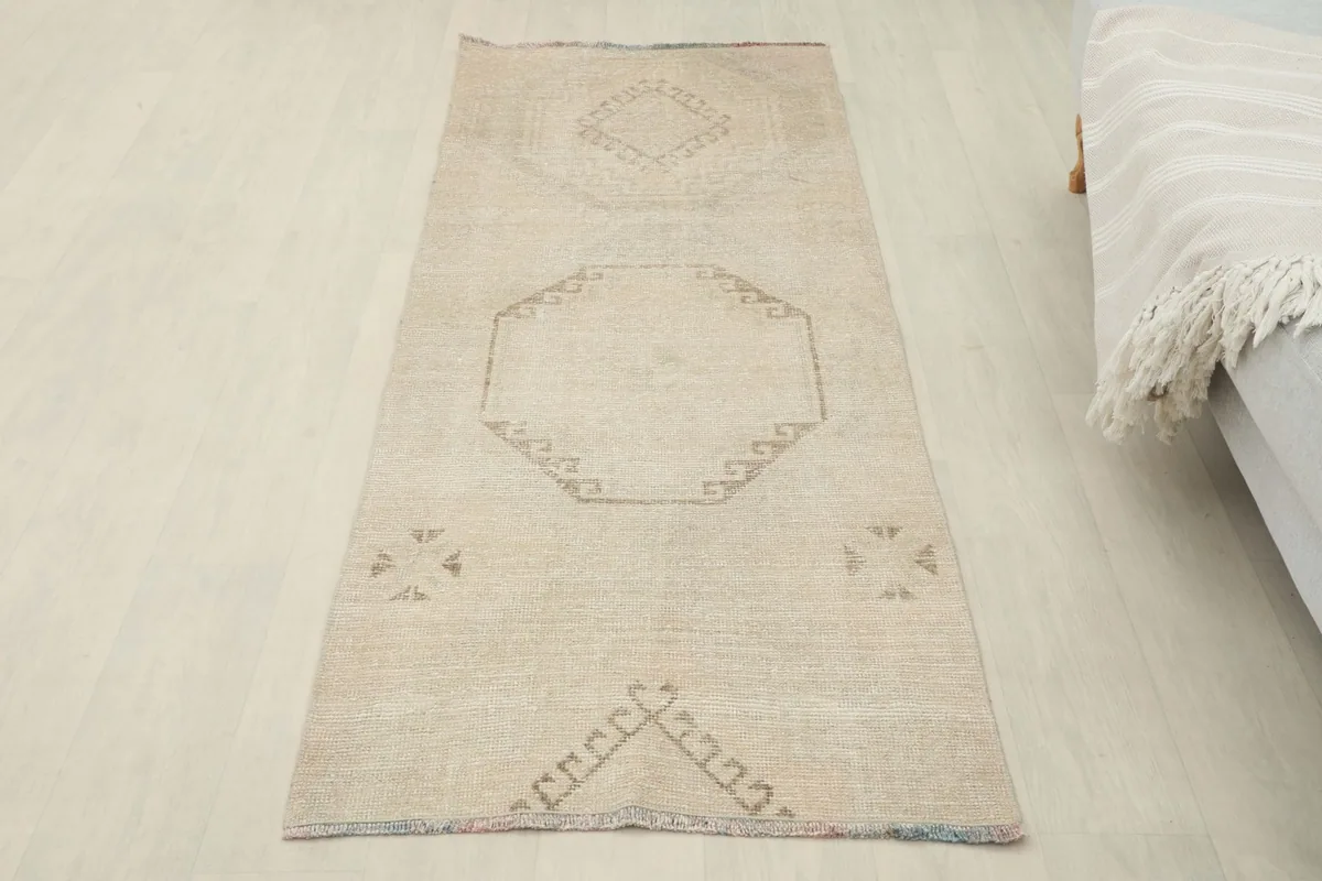 Full overhead view of the runner rug laid out, providing a clear perspective of its design and length.