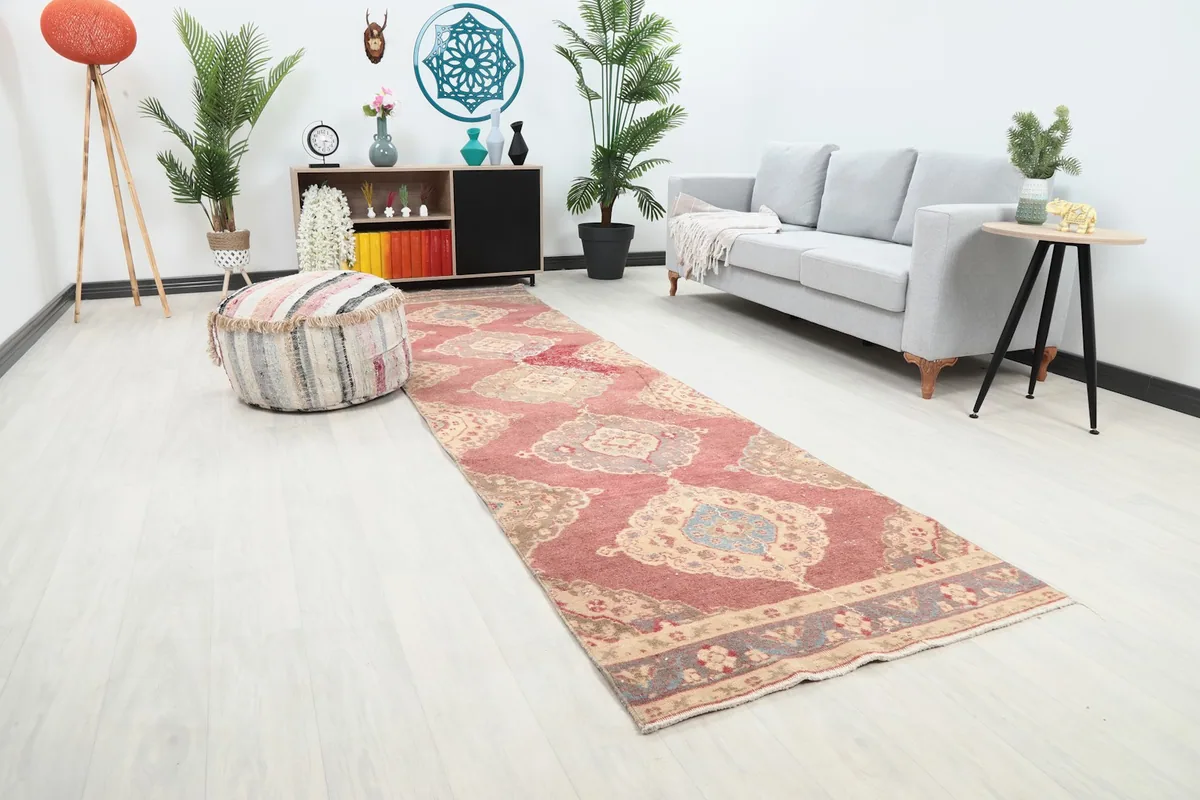 Angle view of the runner rug in a room, highlighting its use in a transitional space
