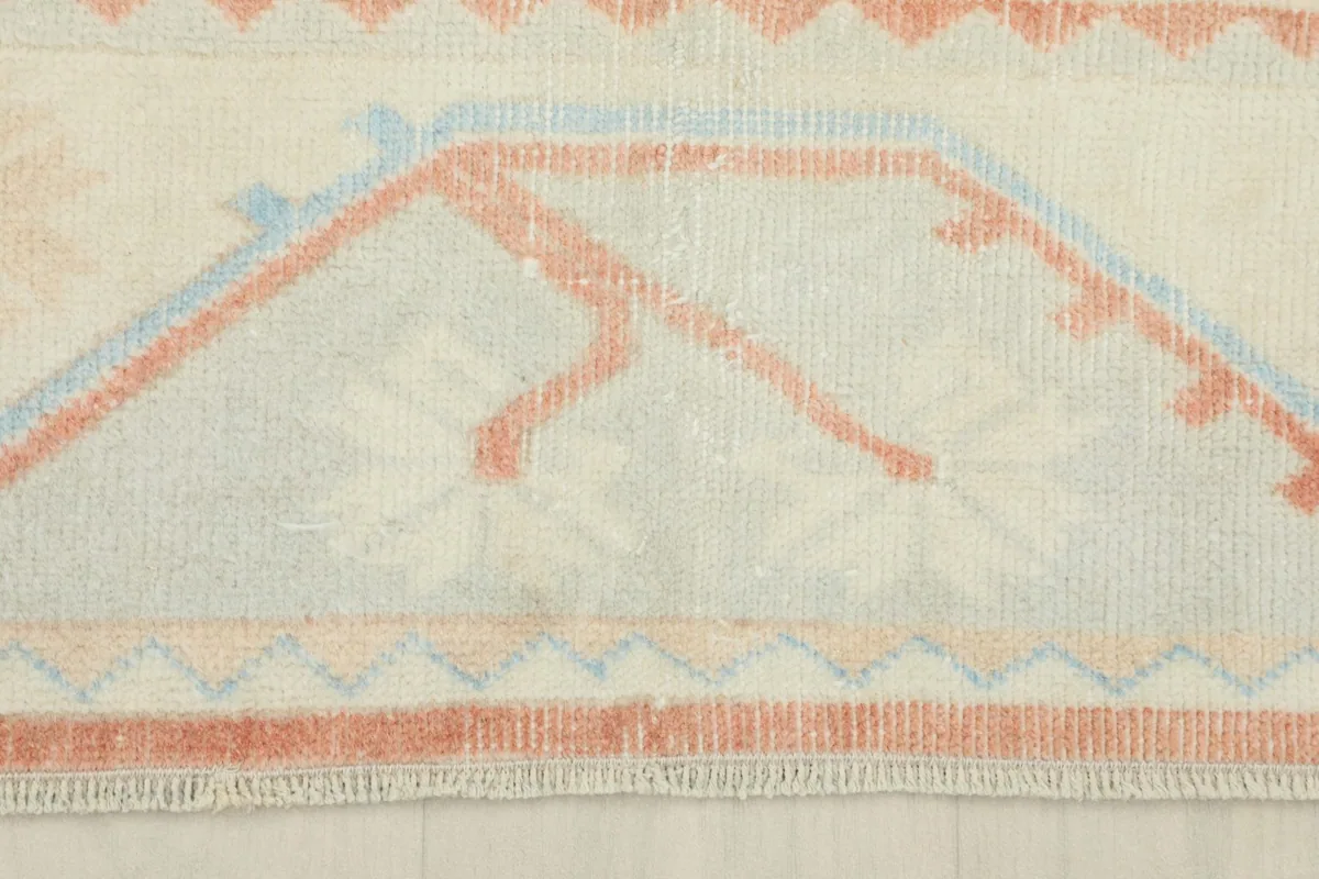 Detailed view of the rug's edge, showcasing the outer border patterns and fringe.