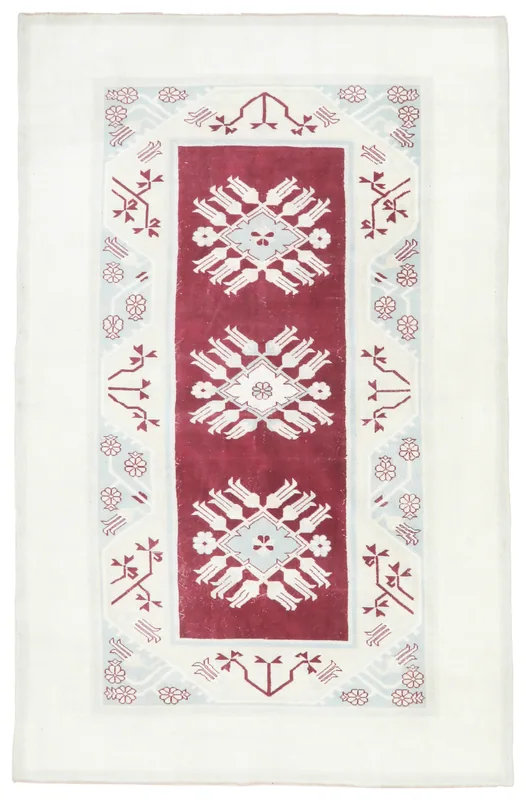 Full overhead view of the Red Ivory Geometric Vintage Rug on a white background