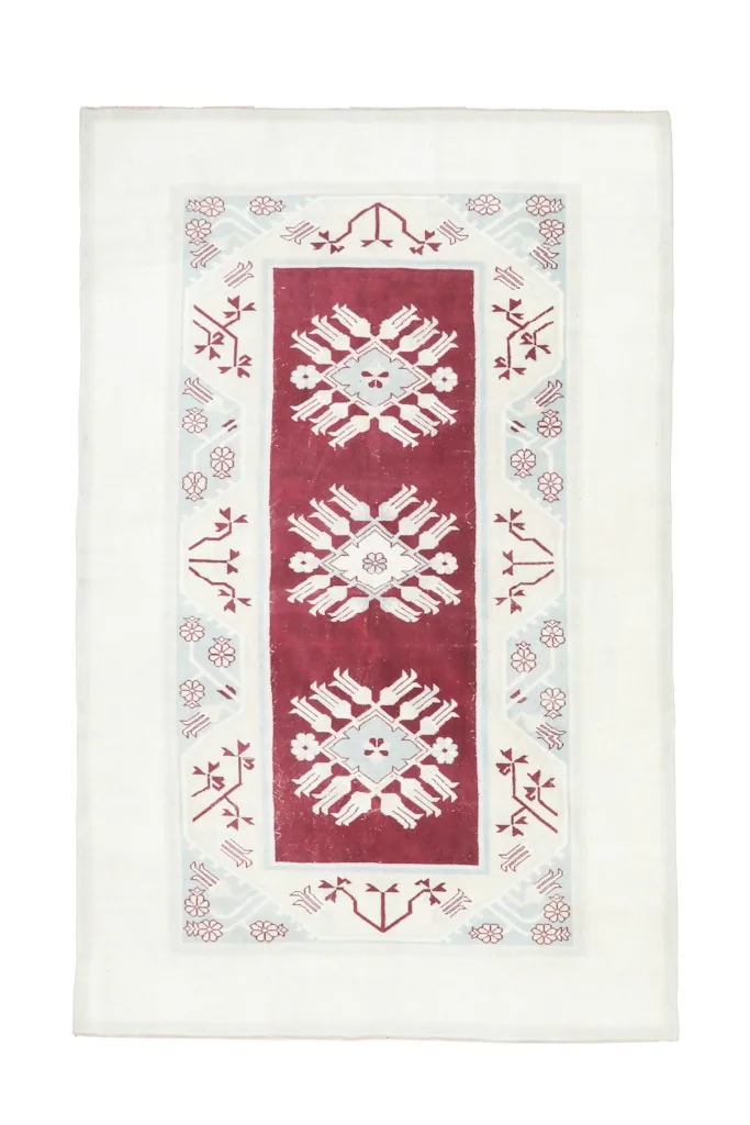 Another full overhead view of the Red Ivory Geometric Vintage Rug