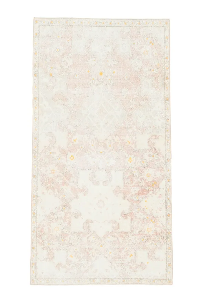 Full overhead view of the vintage Anatolian rug, showcasing its complete design.