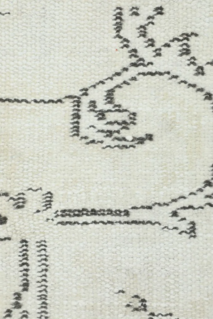 Close-up of the hand-knotted construction and visible knotting on the back of the rug.