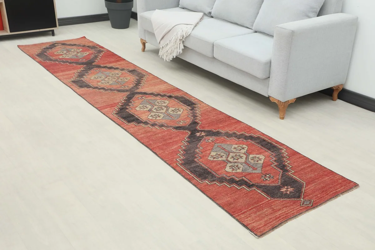 Angled view highlighting the runner's length and repeating geometric pattern.