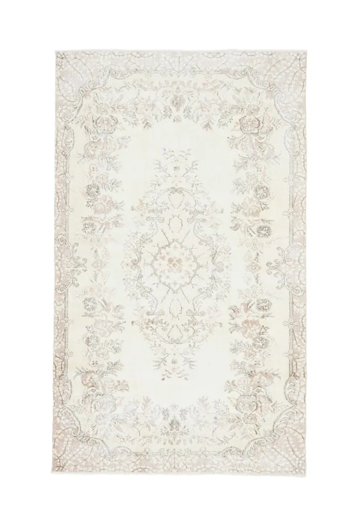 Second full overhead shot of the vintage Anatolian rug, emphasizing its overall design and muted colors