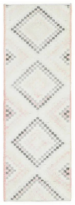 Full top view of the 2'6" x 7'4" Ivory Rose Diamond Geometric Runner on a white background.