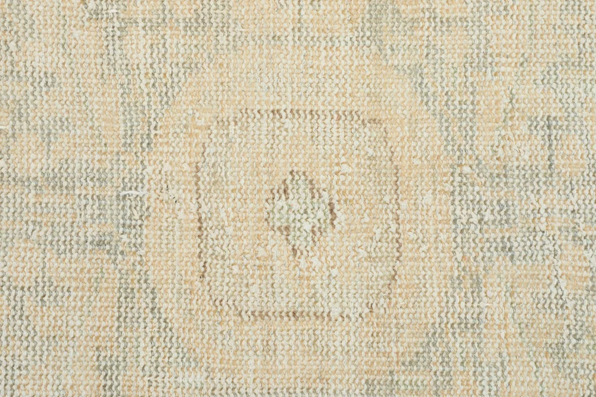 Detailed close-up of a central medallion-like element, showing the subtle blue and tan colors