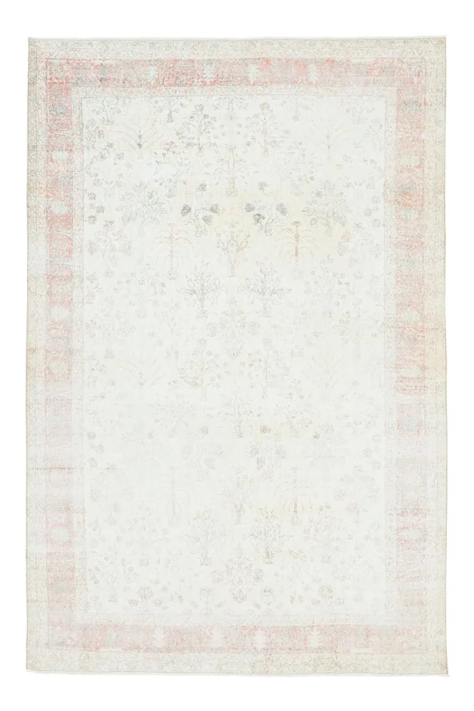 Full overhead view of the vintage Anatolian rug, emphasizing its entire pattern