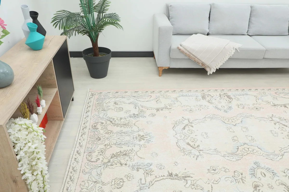 Rug shown in a room setting from a different angle, highlighting its size and placement