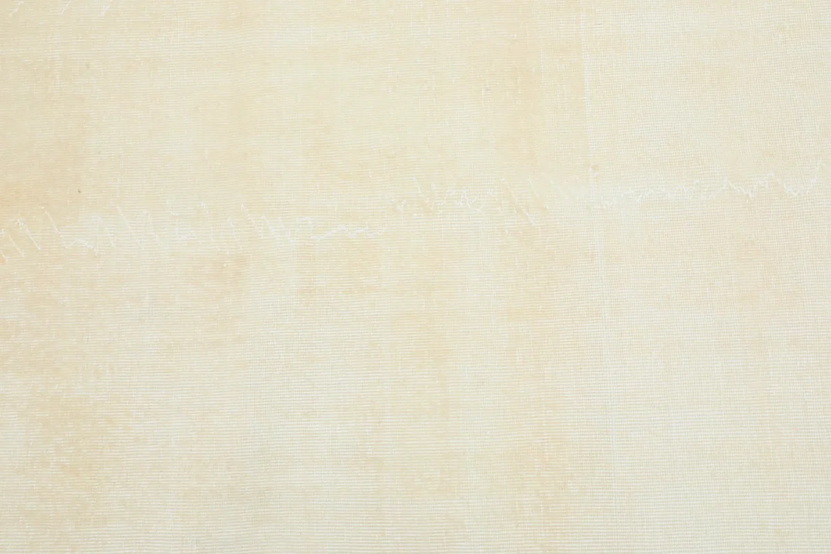 Overhead detail of the cream rug's surface, highlighting subtle texture and color variations