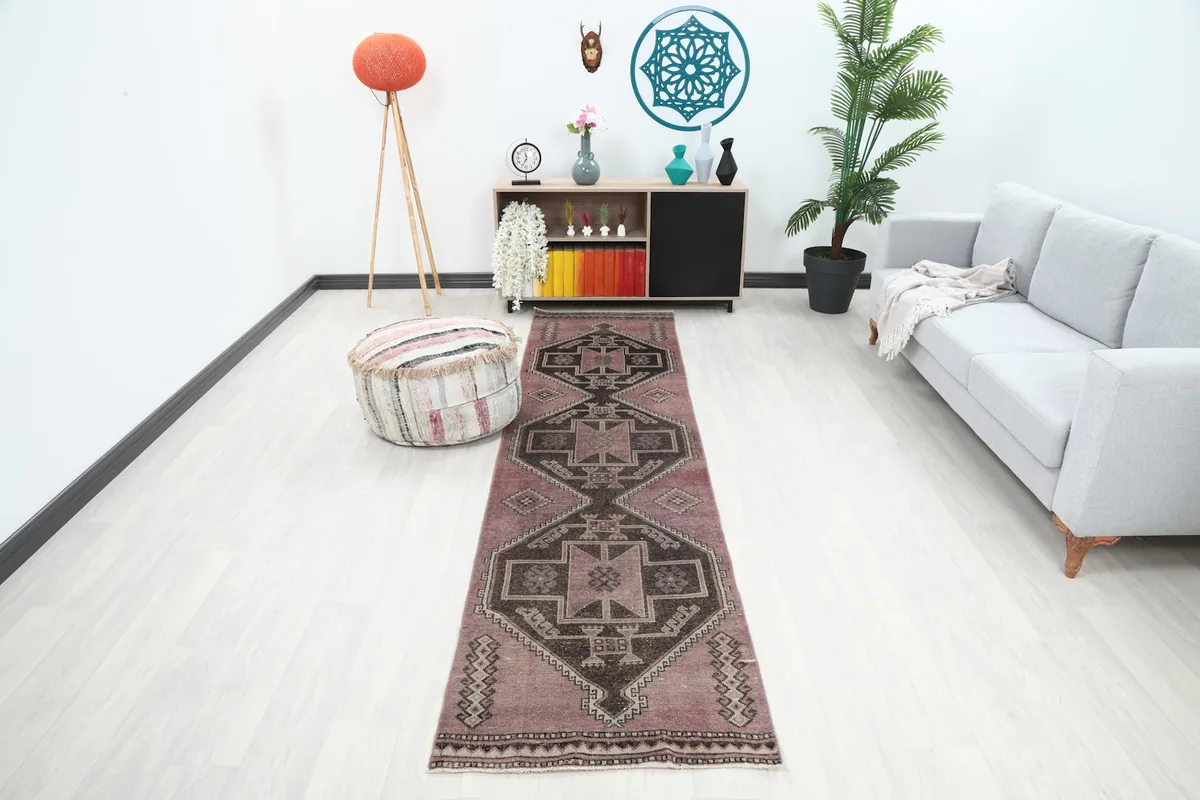 Runner rug displayed in a modern living room setting, showing its length and scale