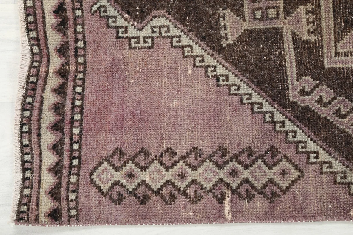 Detail of the rug's edge, showing the border design and color variations