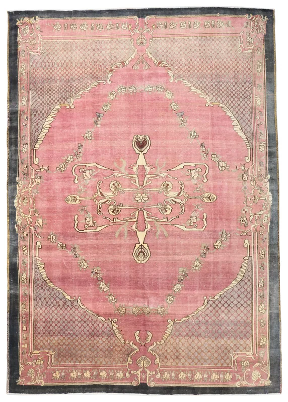 Rose Medallion Anatolian Area Rug, full top view