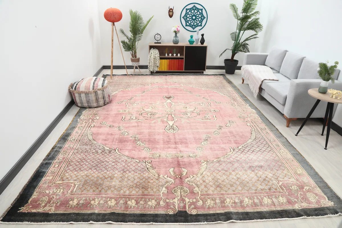 Rose Medallion Anatolian Area Rug in a modern living room setting