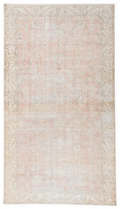 Full overhead view of the Faded Rose Beige Floral Rug on a white background