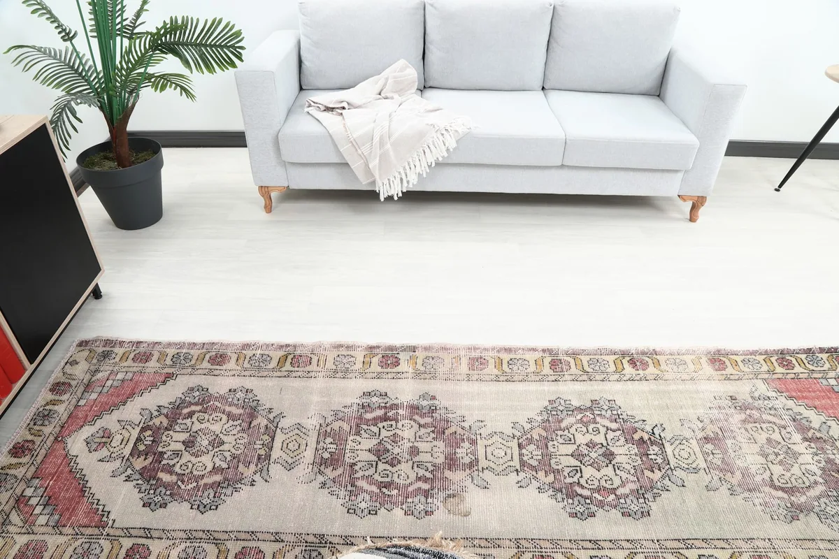 Overhead view of the runner rug in the room, demonstrating its placement and overall aesthetic.