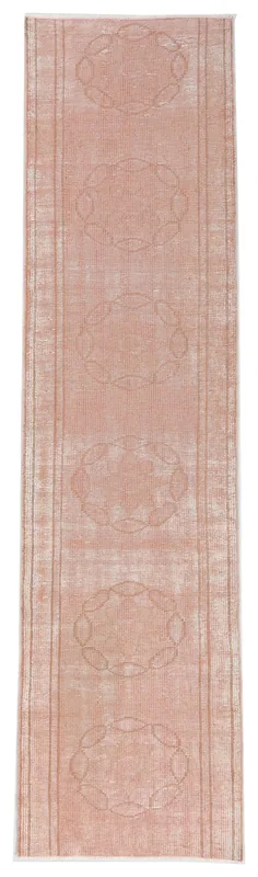 Full top view of the 2'5" x 9'7" rose geometric vintage runner on a white background
