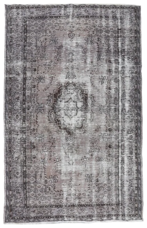 Full overhead view of the 6'3" x 9'9" gray and charcoal vintage Anatolian area rug