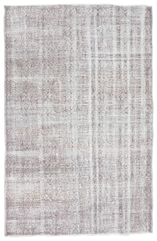 Full top view of the 5'11" x 9'2" gray and beige Anatolian vintage area rug on a white background.
