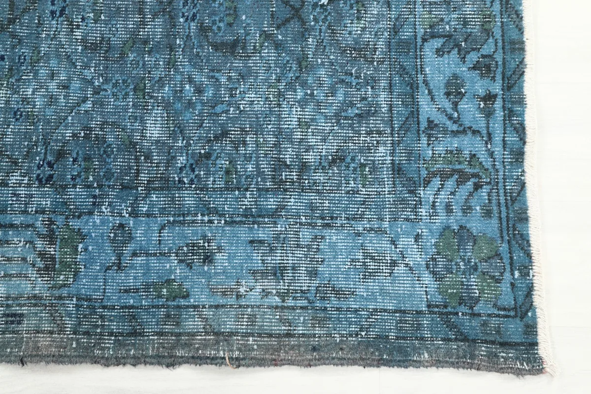 Detailed view of the rug's border design and field pattern transition