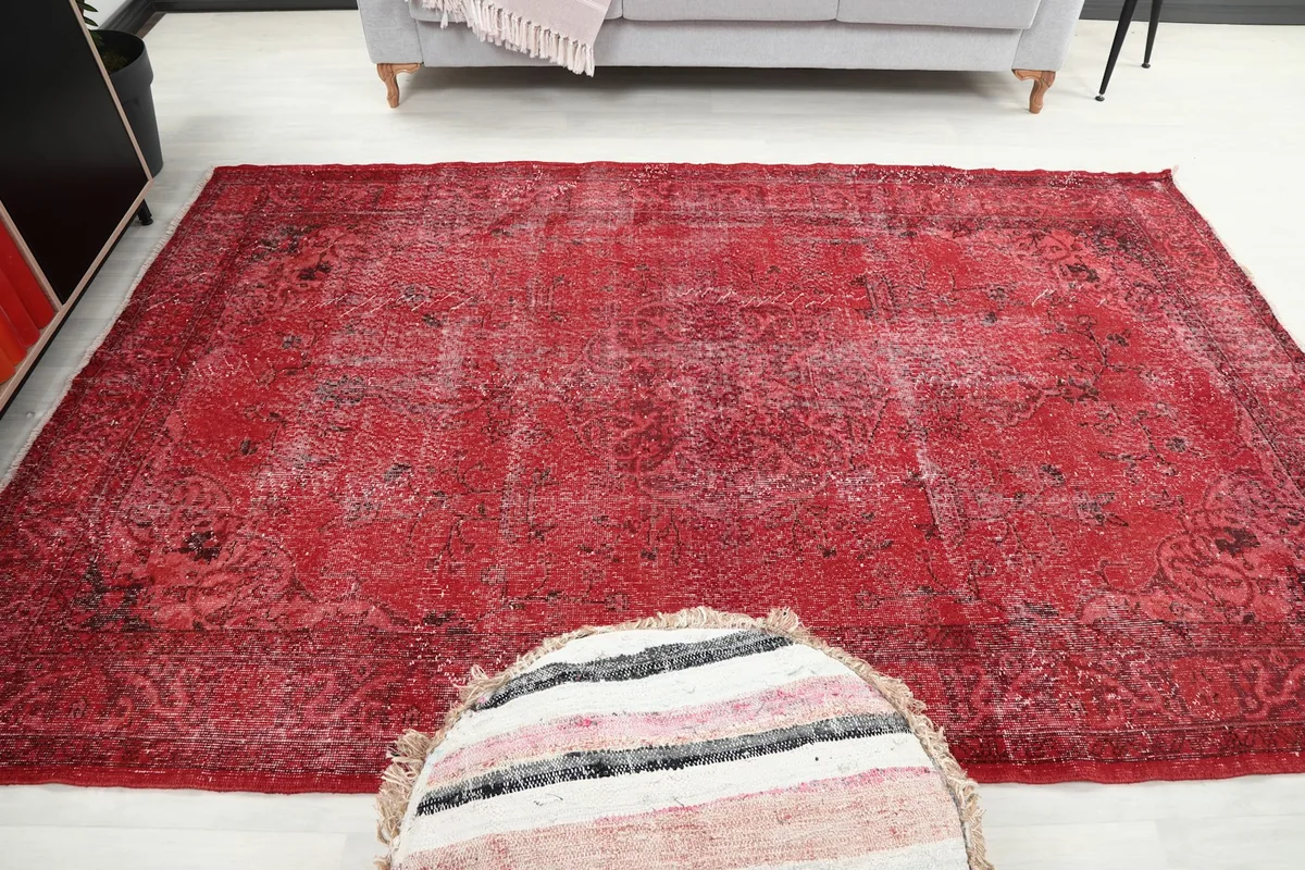 Top-down view of the rug in the room, showcasing its placement and visual impact.