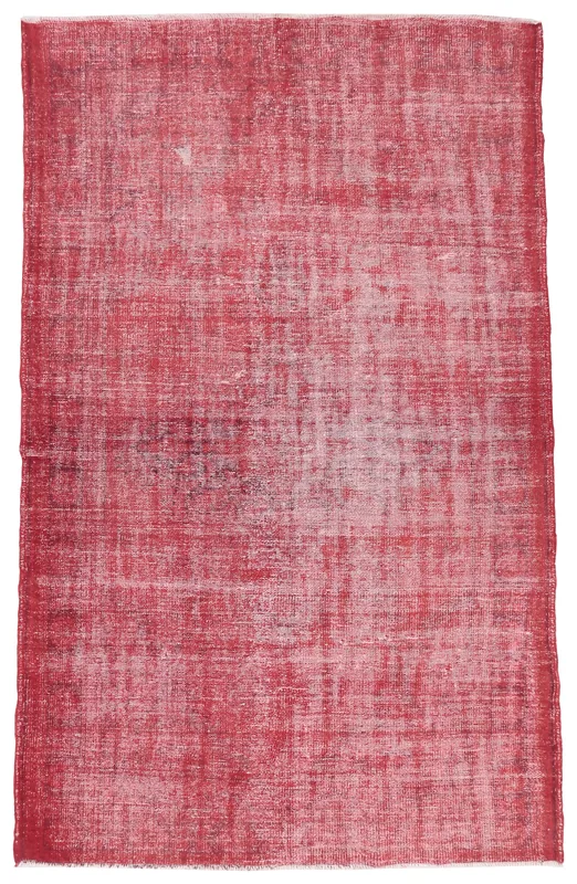 Full top view of the 6x10 red distressed vintage Anatolian area rug on a white background.