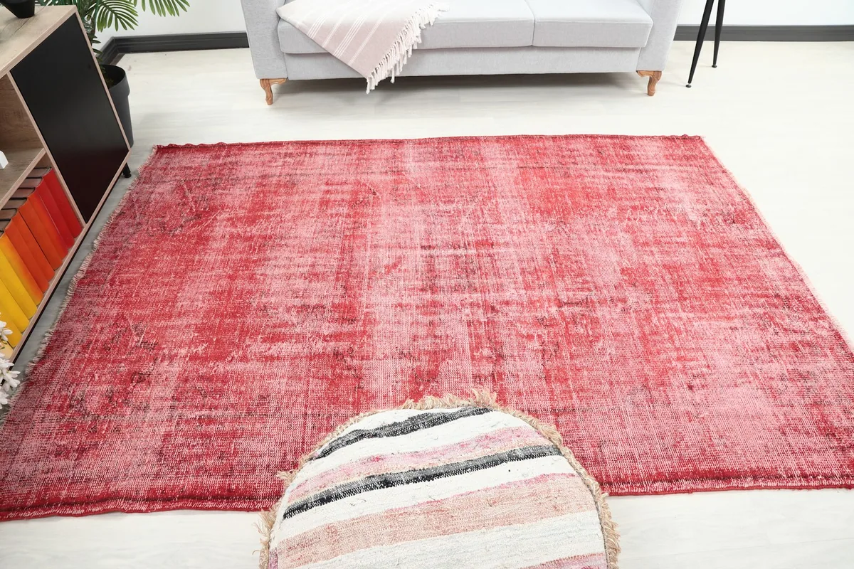 Full room view of the rose rug, seen from a higher perspective