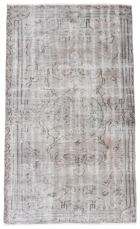 Gray Medallion Anatolian Rug, full top view showing its faded design and muted colors.