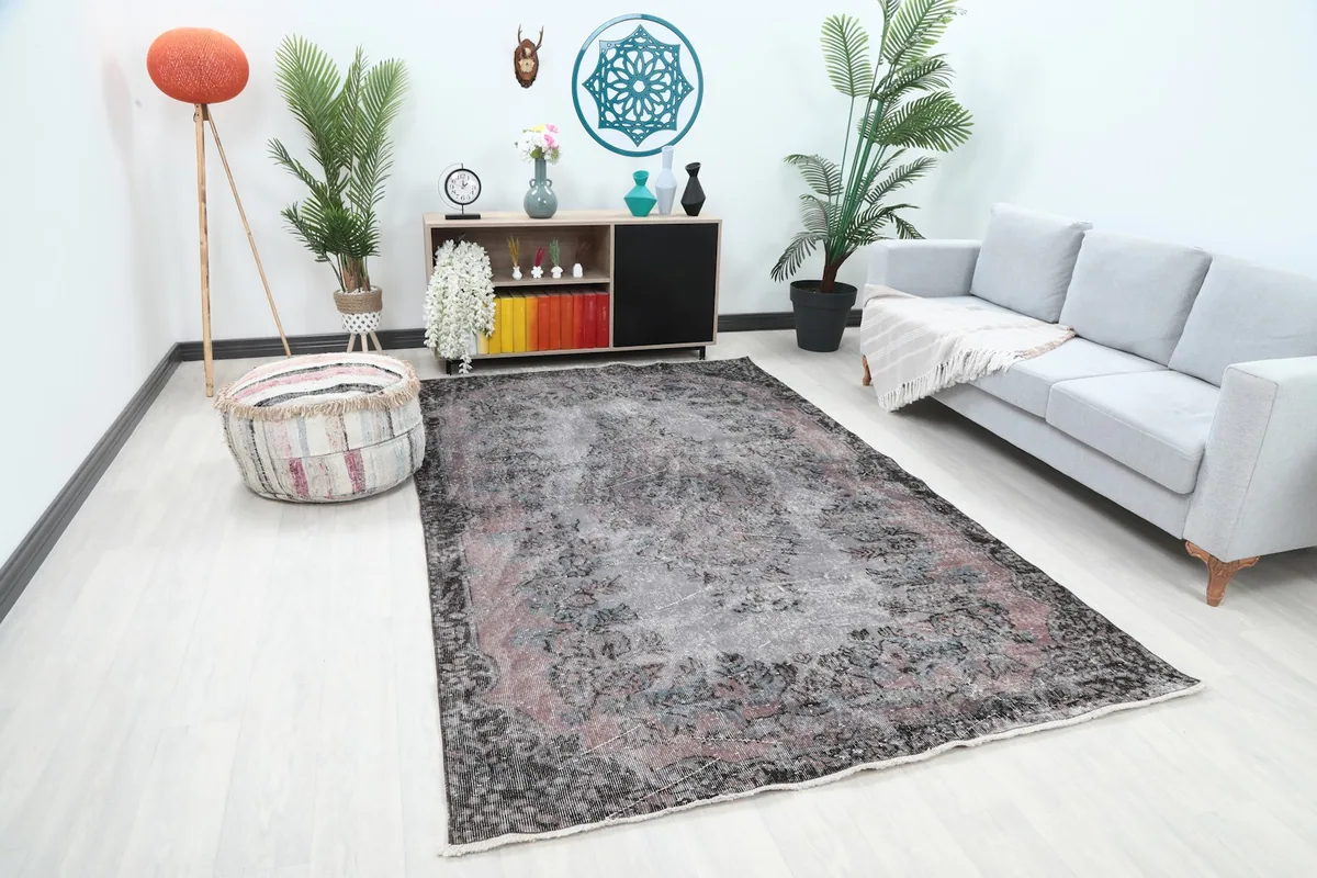 Overhead view of the rug in a room, showing its placement relative to furniture