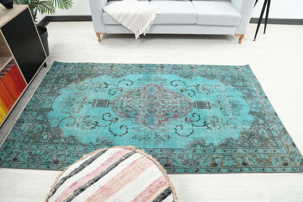 Wide angle room view of the rug, showing its full length in context