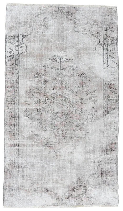 Full overhead view of the Faded Gray Rose Medallion vintage Anatolian rug