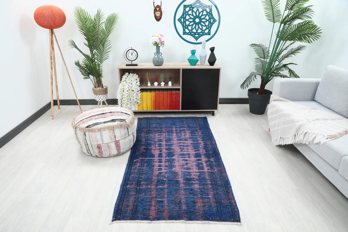 Blue Rose Distressed Anatolian Rug in a modern living room setting