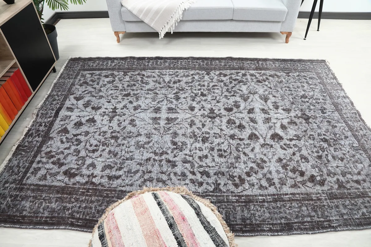 Overhead shot of the rug in a living room setup, complementing the decor