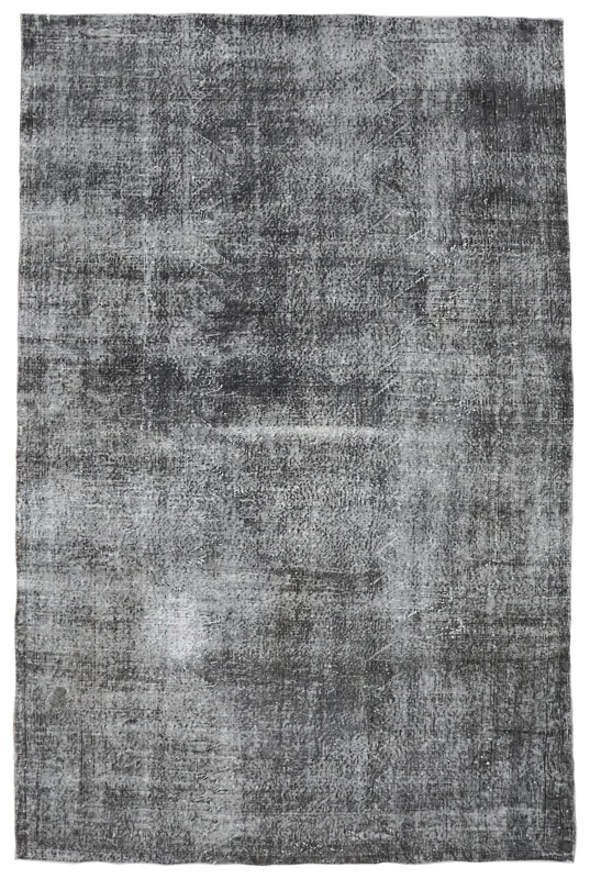 Full overhead view of the charcoal and gray vintage Anatolian rug