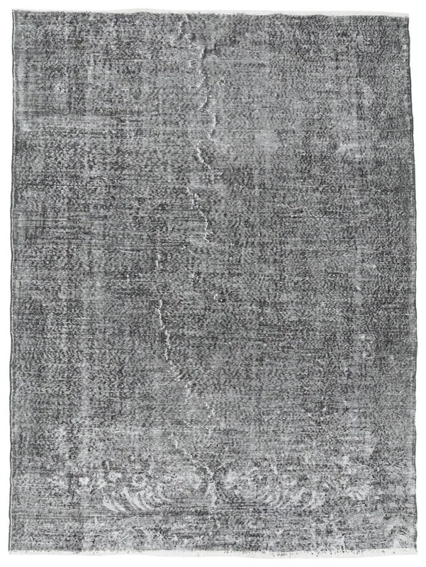 Full overhead view of the 6'6" x 8'8" charcoal vintage Anatolian rug