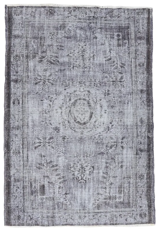 Charcoal Medallion Anatolian Rug full top view